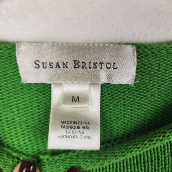 Susan Bristol Medium Holiday Christmas Sweater Green Tacky Santa Pull-over Knit - Picture 4 of 9